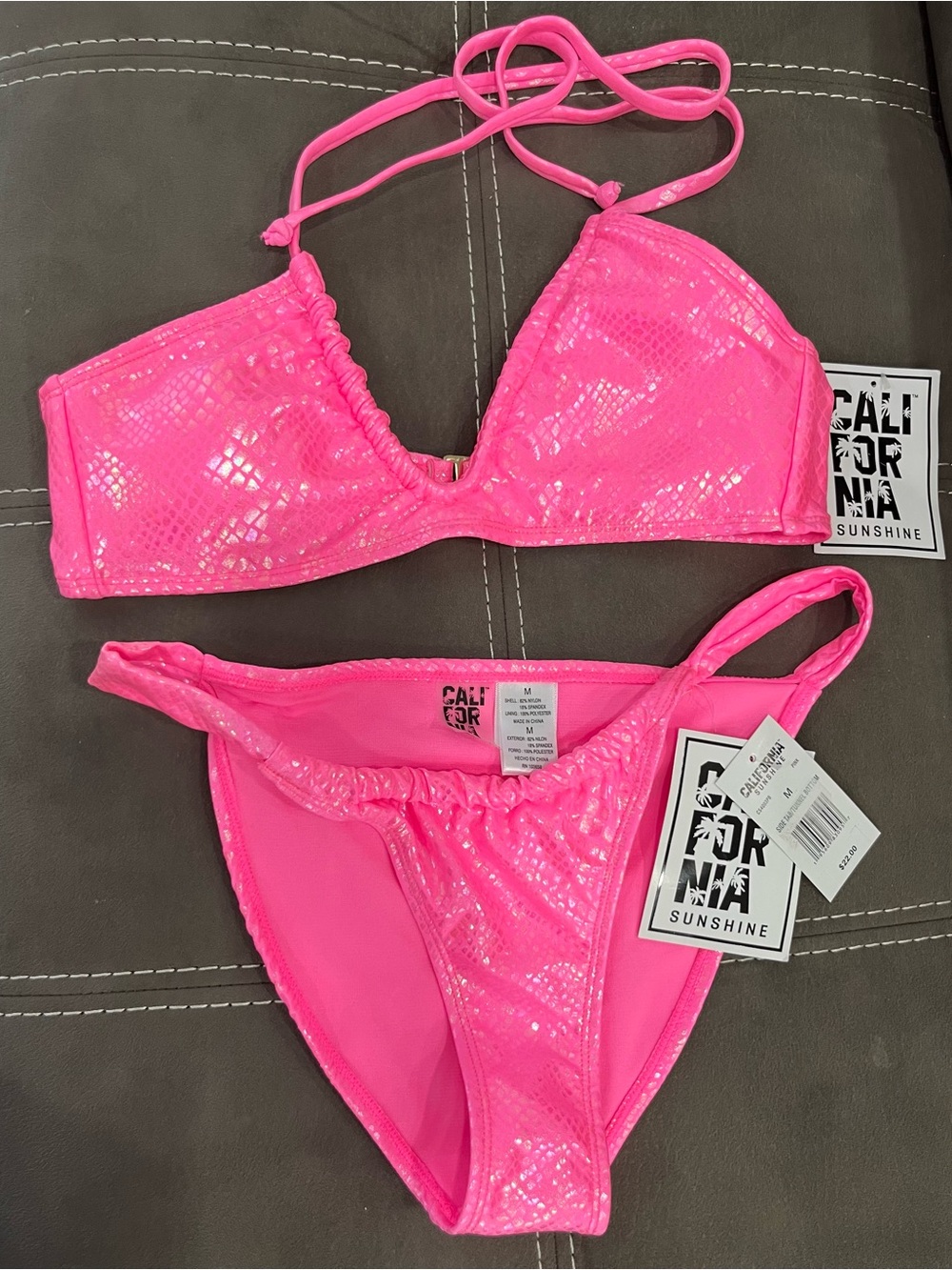 CALIFORNIA SUNSHINE Hot Pink Shimmer Bikini Set - Picture 5 of 7